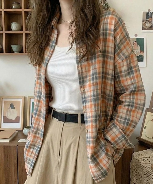 cammie(キャミー)の「チェックシャツ(シャツ/ブラウス・レディース・オレンジ/グリーン・L/XL)」の2枚目の写真