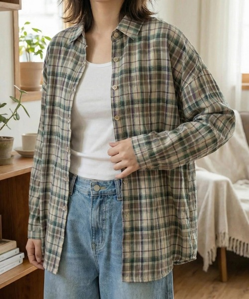cammie(キャミー)の「チェックシャツ(シャツ/ブラウス・レディース・オレンジ/グリーン・L/XL)」の1枚目の写真
