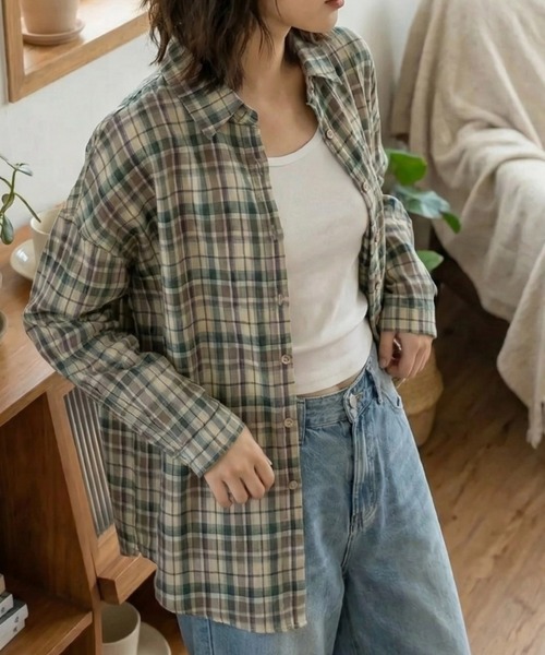 cammie(キャミー)の「チェックシャツ(シャツ/ブラウス・レディース・オレンジ/グリーン・L/XL)」の8枚目の写真