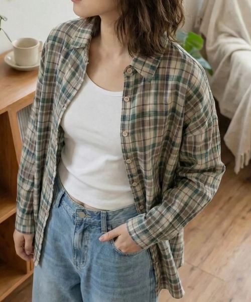 cammie(キャミー)の「チェックシャツ(シャツ/ブラウス・レディース・オレンジ/グリーン・L/XL)」の9枚目の写真