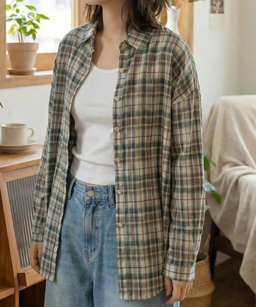 cammie(キャミー)の「チェックシャツ(シャツ/ブラウス・レディース・オレンジ/グリーン・L/XL)」の10枚目の写真
