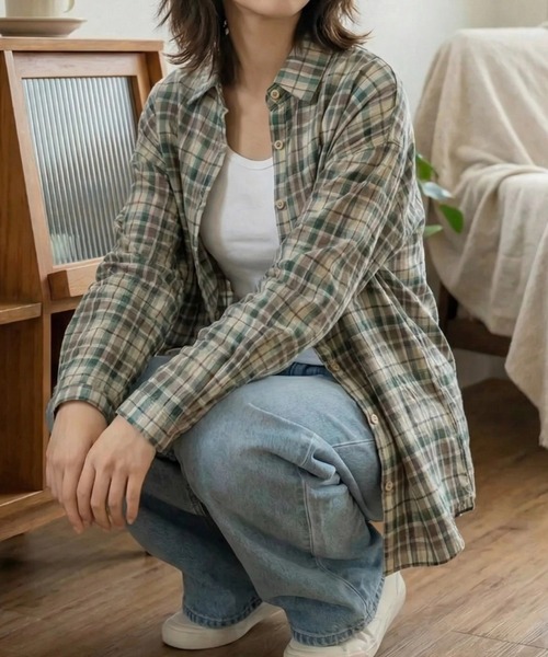 cammie(キャミー)の「チェックシャツ(シャツ/ブラウス・レディース・オレンジ/グリーン・L/XL)」の11枚目の写真