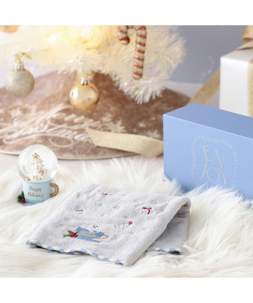 クリスマス ハンカチ＆スノードームセット ツリー ライトブルー ギフト