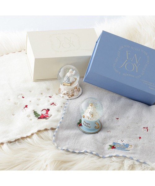 クリスマス ハンカチ＆スノードームセット ツリー ライトブルー ギフト