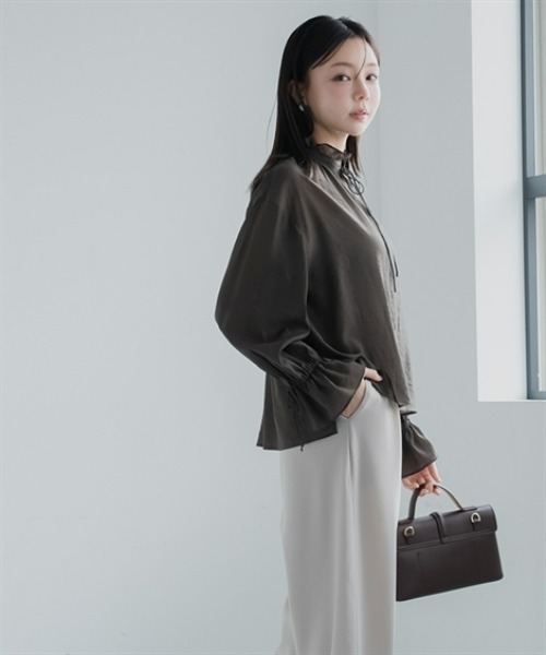 Petitjo(プッチージョ)の「小さいサイズ シアーフリルリボンブラウス 低身長さん・小柄女性(シャツ/ブラウス・レディース・ブラウン/アイボリー・PSS/PS/PM/PL)」の4枚目の写真