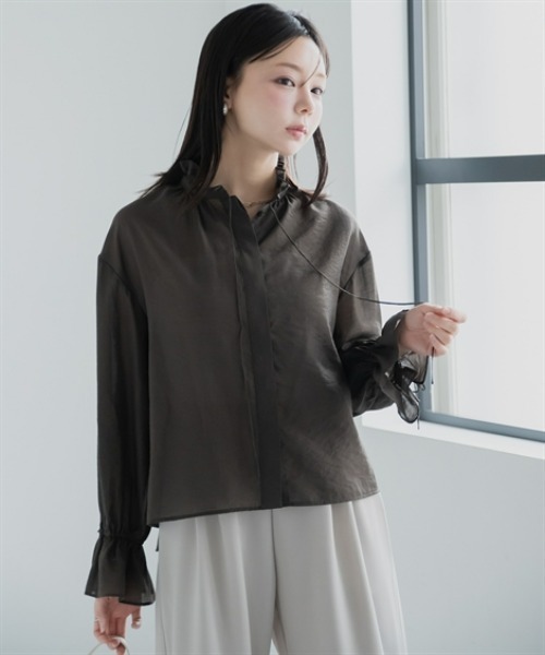Petitjo(プッチージョ)の「小さいサイズ シアーフリルリボンブラウス 低身長さん・小柄女性(シャツ/ブラウス・レディース・ブラウン/アイボリー・PSS/PS/PM/PL)」の15枚目の写真