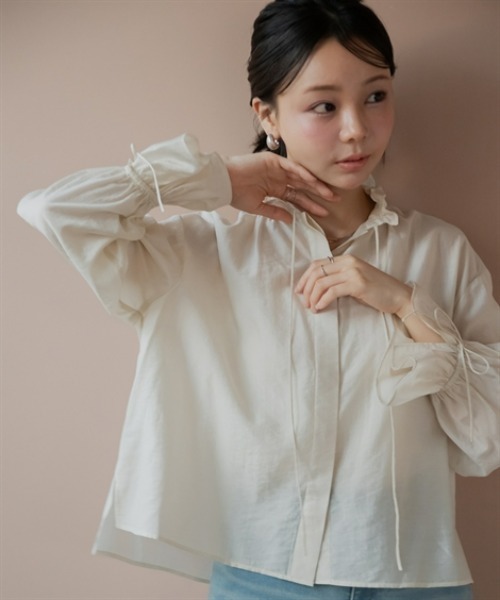 Petitjo(プッチージョ)の「小さいサイズ シアーフリルリボンブラウス 低身長さん・小柄女性(シャツ/ブラウス・レディース・ブラウン/アイボリー・PSS/PS/PM/PL)」の16枚目の写真