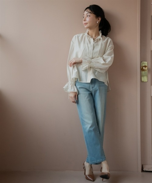 Petitjo(プッチージョ)の「小さいサイズ シアーフリルリボンブラウス 低身長さん・小柄女性(シャツ/ブラウス・レディース・ブラウン/アイボリー・PSS/PS/PM/PL)」の18枚目の写真