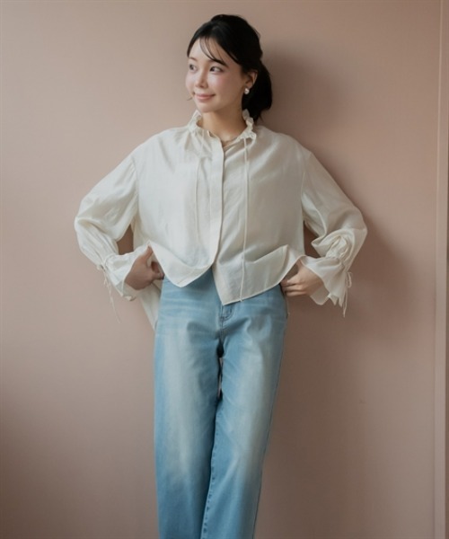 Petitjo(プッチージョ)の「小さいサイズ シアーフリルリボンブラウス 低身長さん・小柄女性(シャツ/ブラウス・レディース・ブラウン/アイボリー・PSS/PS/PM/PL)」の19枚目の写真