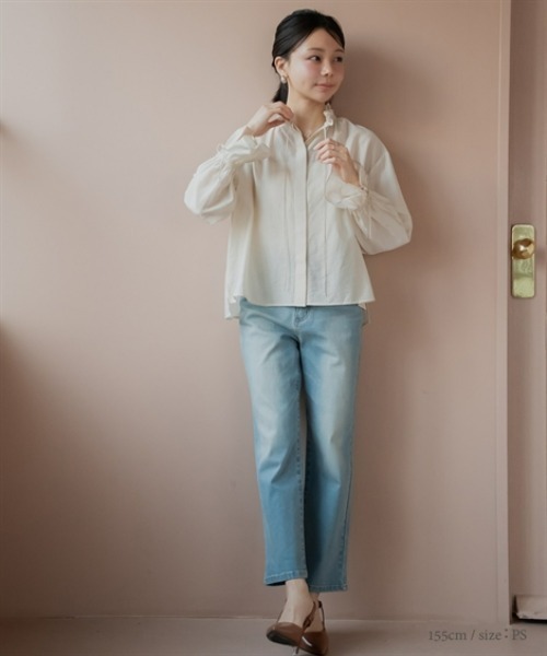 Petitjo(プッチージョ)の「小さいサイズ シアーフリルリボンブラウス 低身長さん・小柄女性(シャツ/ブラウス・レディース・ブラウン/アイボリー・PSS/PS/PM/PL)」の20枚目の写真