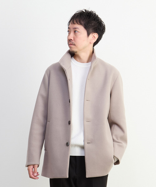 MEN'S MELROSE（メンズメルローズ）の「ジャージーメルトン スタンドショートコート（カバーオール・メンズ・ライトブラウン/グレイッシュベージュ/ネイビー・2/3/4/5）」の3枚目の写真