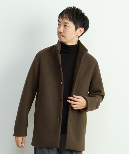 MEN'S MELROSE（メンズメルローズ）の「ジャージーメルトン スタンドショートコート（カバーオール・メンズ・ライトブラウン/グレイッシュベージュ/ネイビー・2/3/4/5）」の2枚目の写真