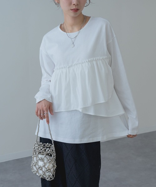 セール】【SABUROKU】重ね着いらずでサマになる フリル ロンT（Tシャツ
