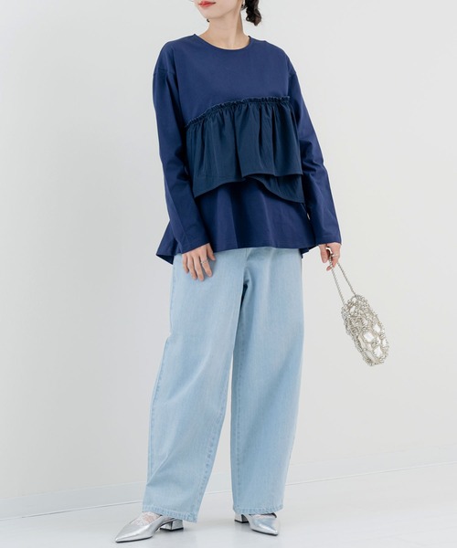 SABUROKU（サブロク）の「【SABUROKU】重ね着いらずでサマになる フリル ロンT（Tシャツ/カットソー・レディース・ブルー/ネイビー/ホワイト・M）」の9枚目の写真