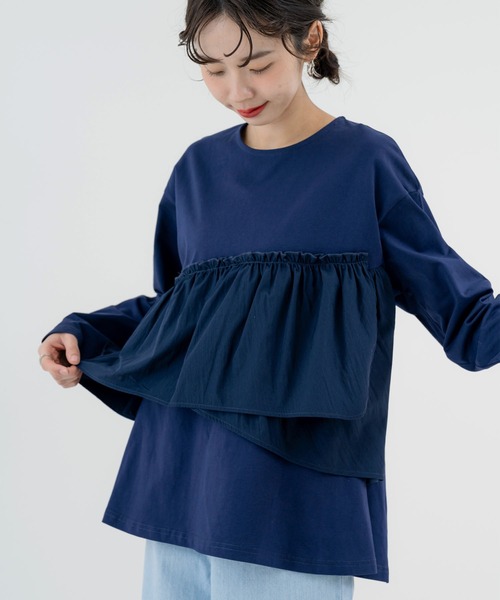 SABUROKU（サブロク）の「【SABUROKU】重ね着いらずでサマになる フリル ロンT（Tシャツ/カットソー・レディース・ブルー/ネイビー/ホワイト・M）」の8枚目の写真