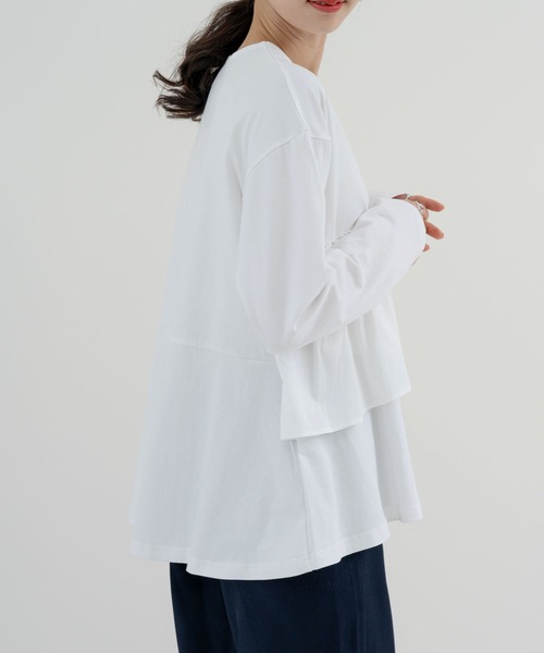 SABUROKU（サブロク）の「【SABUROKU】重ね着いらずでサマになる フリル ロンT（Tシャツ/カットソー・レディース・ブルー/ネイビー/ホワイト・M）」の6枚目の写真