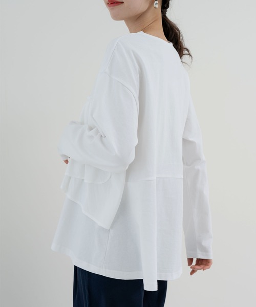 SABUROKU（サブロク）の「【SABUROKU】重ね着いらずでサマになる フリル ロンT（Tシャツ/カットソー・レディース・ブルー/ネイビー/ホワイト・M）」の7枚目の写真