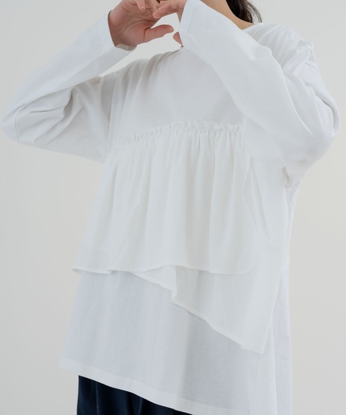 SABUROKU（サブロク）の「【SABUROKU】重ね着いらずでサマになる フリル ロンT（Tシャツ/カットソー・レディース・ブルー/ネイビー/ホワイト・M）」の5枚目の写真