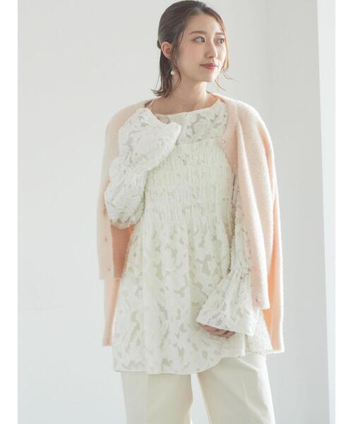 Te chichi（テチチ）の「【宮本茉由着用】カットジャガードチュニックブラウス（シャツ/ブラウス・レディース・オフホワイト/サックスブルー・F）」の7枚目の写真