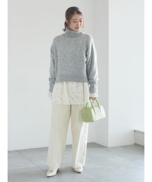 Te chichi（テチチ）の「【宮本茉由着用】カットジャガードチュニックブラウス（シャツ/ブラウス・レディース・オフホワイト/サックスブルー・F）」の9枚目の写真