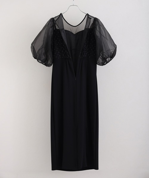 PourVous(プールヴー)の「リボンデザイン パフスリーブ ラインストーン ドット パーティー ドレス お呼ばれ ロング&七分袖 結婚式 二次会 フォーマル オケージョンドレス 同窓会 成人式 (ドレス・レディース・ピンク/グレイッシュベージュ/ブラック・L/M)」の17枚目の写真