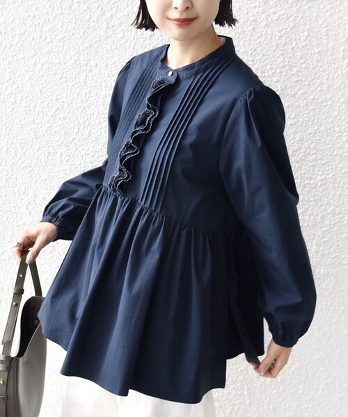 セール】【WEB限定】〈手洗い可能〉フリル 刺繍 ペプラム ブラウス