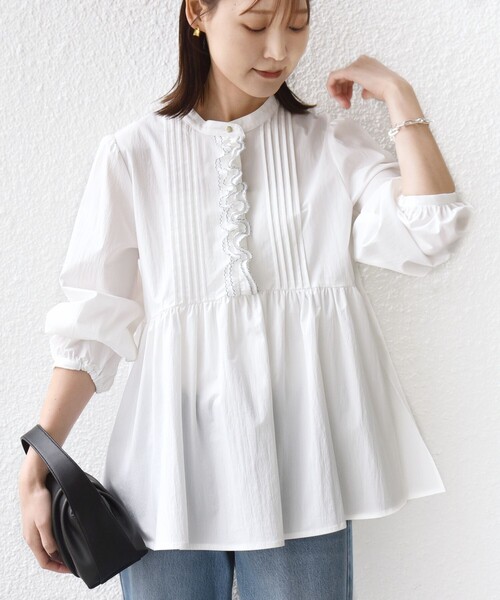 WEB限定】〈手洗い可能〉フリル 刺繍 ペプラム ブラウス（シャツ