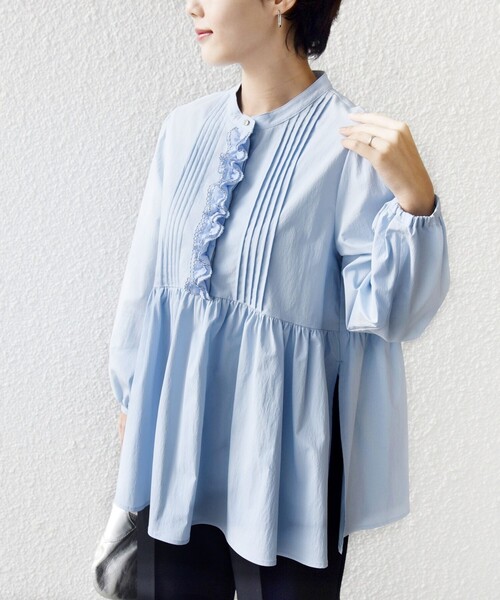 WEB限定】〈手洗い可能〉フリル 刺繍 ペプラム ブラウス（シャツ