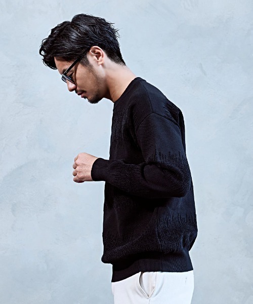 BENUSTA（ベヌスタ）の「『BENUSTA/ベヌスタ』ジグザグデザインニット【GC】（ニット/セーター・メンズ・ブラック/ホワイト・XL/L）」の6枚目の写真