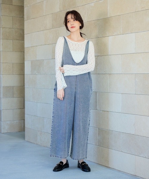 studio CLIP（スタディオクリップ）の「ダブルフロントデニムサロペット[プチサイズあり]《CLIP denim》（サロペット/オーバーオール・レディース・ベージュ/ブラック/ライトブルー・PF/FREE）」の3枚目の写真