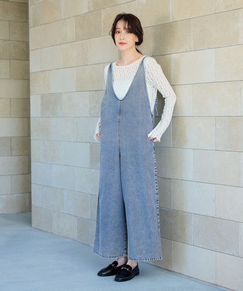 studio CLIP（スタディオクリップ）の「ダブルフロントデニムサロペット[プチサイズあり]《CLIP denim》（サロペット/オーバーオール・レディース・ベージュ/ブラック/ライトブルー・PF/FREE）」の18枚目の写真