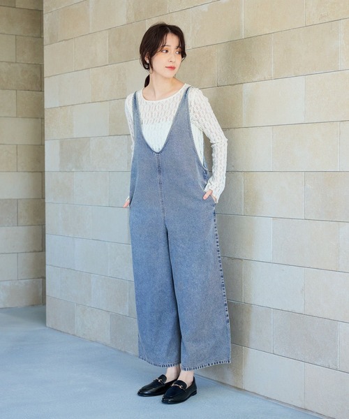 studio CLIP（スタディオクリップ）の「ダブルフロントデニムサロペット[プチサイズあり]《CLIP denim》（サロペット/オーバーオール・レディース・ベージュ/ブラック/ライトブルー・PF/FREE）」の19枚目の写真