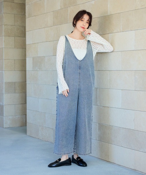 studio CLIP（スタディオクリップ）の「ダブルフロントデニムサロペット[プチサイズあり]《CLIP denim》（サロペット/オーバーオール・レディース・ベージュ/ブラック/ライトブルー・PF/FREE）」の20枚目の写真