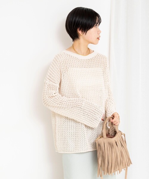 NOLLEY’S(ノーリーズ)の「《手洗い可能》ペーパーヤーンメッシュプルオーバー(ニット/セーター・レディース・ミント/ダークブラウン/アイボリー/ベビーピンク・FREE)」の5枚目の写真