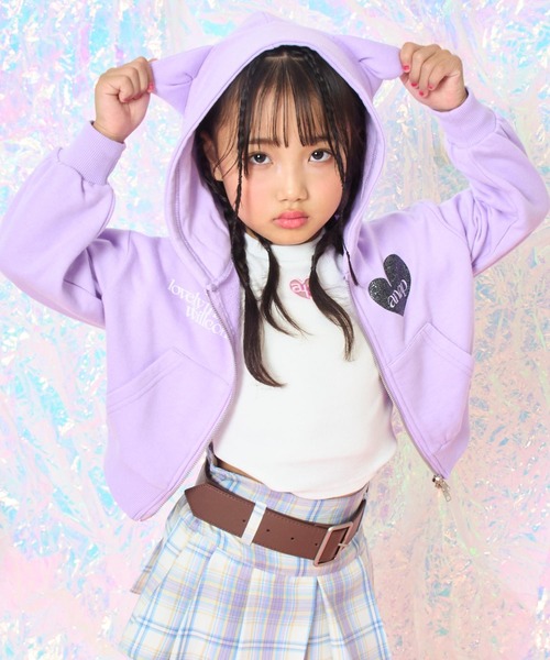ANAP kids（アナップキッズ）の「ネコ耳付　スウェットジップパーカー【別売りセットアップ】（パーカー・キッズ・ライトピンク/ラベンダー/ブラック・110/120/130）」の3枚目の写真