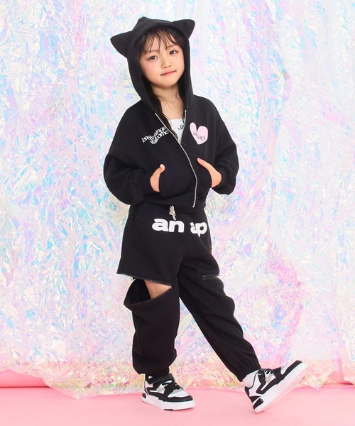 ANAP kids（アナップキッズ）の「ネコ耳付　スウェットジップパーカー【別売りセットアップ】（パーカー・キッズ・ライトピンク/ラベンダー/ブラック・110/120/130）」の12枚目の写真