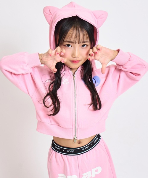 ANAP kids（アナップキッズ）の「ネコ耳付　スウェットジップパーカー【別売りセットアップ】（パーカー・キッズ・ライトピンク/ラベンダー/ブラック・110/120/130）」の4枚目の写真