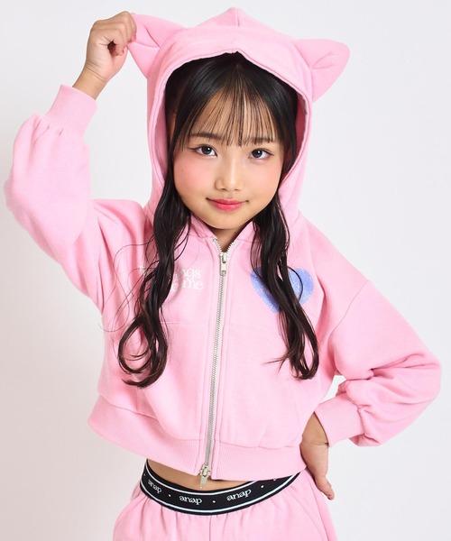 ANAP kids（アナップキッズ）の「ネコ耳付　スウェットジップパーカー【別売りセットアップ】（パーカー・キッズ・ライトピンク/ラベンダー/ブラック・110/120/130）」の5枚目の写真