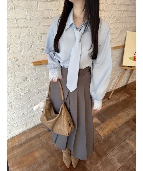 mellowneon（メロウネオン）の「ビスチェプリーツスカートセットアップ（セットアップ・レディース・グレー/ブラウン・FREE）」の7枚目の写真