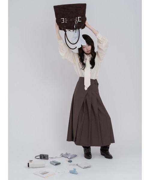 mellowneon（メロウネオン）の「ビスチェプリーツスカートセットアップ（セットアップ・レディース・グレー/ブラウン・FREE）」の10枚目の写真