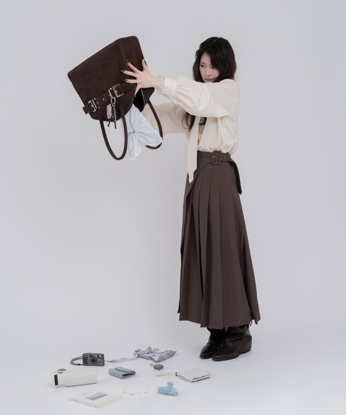 mellowneon（メロウネオン）の「ビスチェプリーツスカートセットアップ（セットアップ・レディース・グレー/ブラウン・FREE）」の13枚目の写真