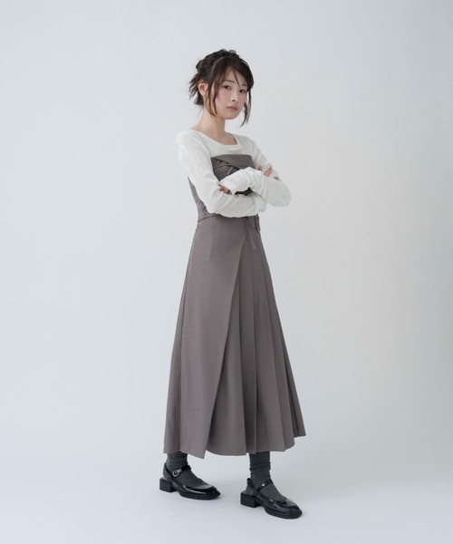 mellowneon（メロウネオン）の「ビスチェプリーツスカートセットアップ（セットアップ・レディース・グレー/ブラウン・FREE）」の17枚目の写真