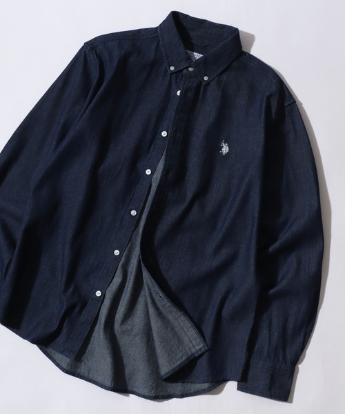 U.S. POLO ASSN.(ユーエスポロアッスン)の「U.S. POLO ASSN./ユーエスポロアッスン ワンポイント刺繍 ブロード デニム 無地 チェック ストライプ ボタンダウン 長袖シャツ レディース メンズ(シャツ/ブラウス・メンズ・ホワイト/ライトブルー/ブルー系その他/ブルー系その他2/ブラック/インディゴブルー・LL/M/L)」の4枚目の写真