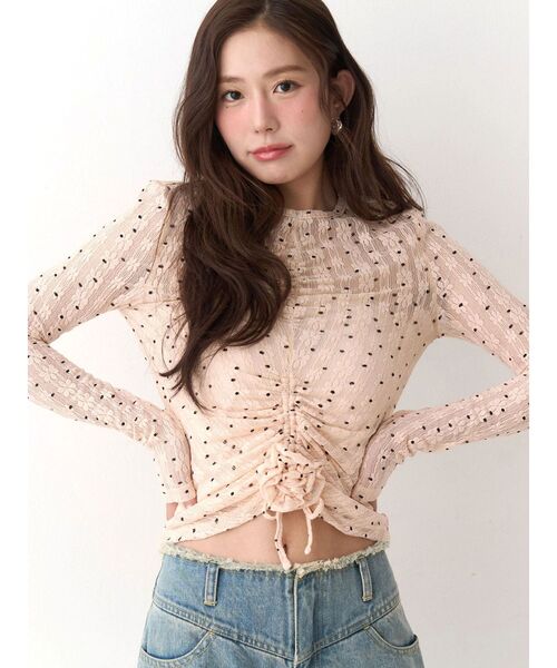 CALNAMUR（カルナムール）の「ドットフラワージャカードトップス（Tシャツ/カットソー・レディース・アイボリー/ブラック/ピンク・FREE）」の4枚目の写真