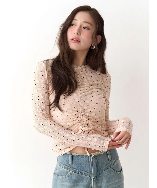 CALNAMUR（カルナムール）の「ドットフラワージャカードトップス（Tシャツ/カットソー・レディース・アイボリー/ブラック/ピンク・FREE）」の6枚目の写真