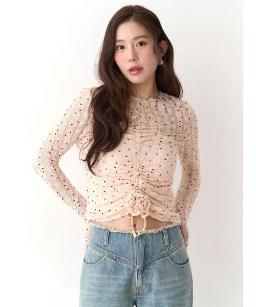 CALNAMUR（カルナムール）の「ドットフラワージャカードトップス（Tシャツ/カットソー・レディース・アイボリー/ブラック/ピンク・FREE）」の7枚目の写真