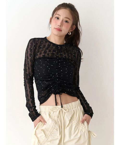 CALNAMUR（カルナムール）の「ドットフラワージャカードトップス（Tシャツ/カットソー・レディース・アイボリー/ブラック/ピンク・FREE）」の9枚目の写真