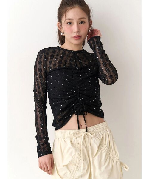 CALNAMUR（カルナムール）の「ドットフラワージャカードトップス（Tシャツ/カットソー・レディース・アイボリー/ブラック/ピンク・FREE）」の10枚目の写真