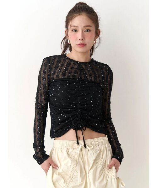 CALNAMUR（カルナムール）の「ドットフラワージャカードトップス（Tシャツ/カットソー・レディース・アイボリー/ブラック/ピンク・FREE）」の11枚目の写真