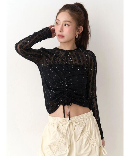 CALNAMUR（カルナムール）の「ドットフラワージャカードトップス（Tシャツ/カットソー・レディース・アイボリー/ブラック/ピンク・FREE）」の12枚目の写真